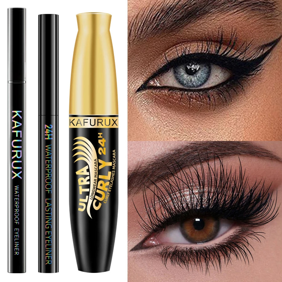 3PCS Black Eyeliner Pencile+Mascara+Liquid Eyeliner Pen Set Waterproof Smudge-Proof for Bold Eye Makeup Gifts Natural Eyeliner