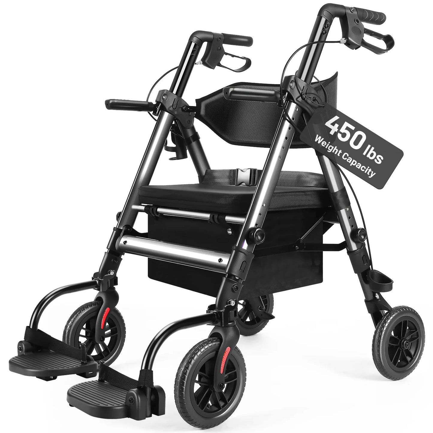 Nonem Heavy Duty Foldable Rollator Walker With Brake 450lbs