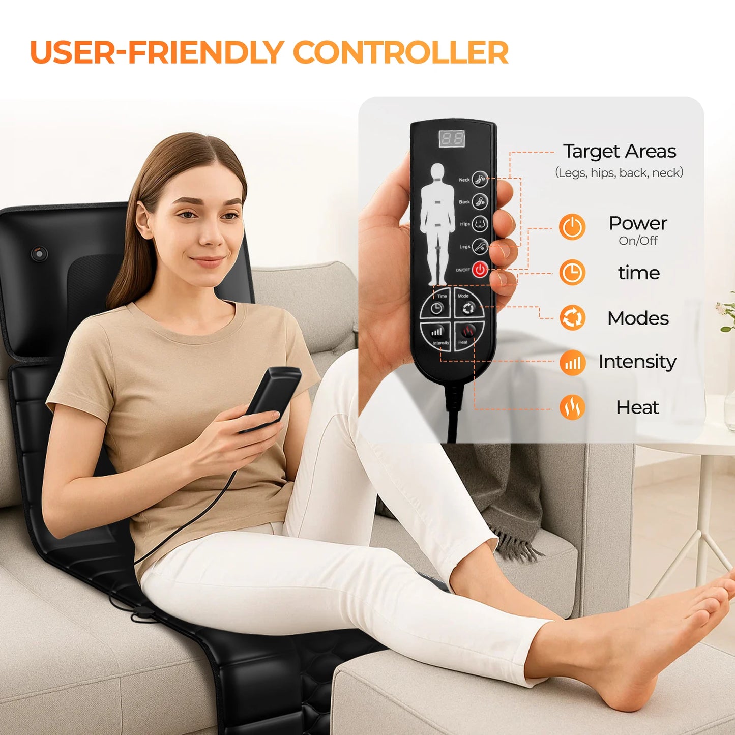 HIMOUTA Shiatsu Full Body Massage Mat With Heat Detachable Pad 10 Motors