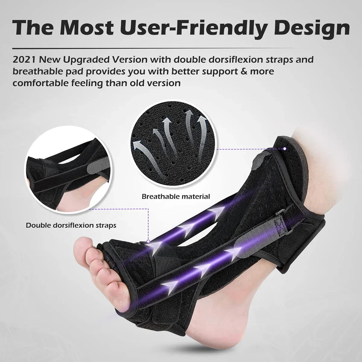 Plantar Fasciitis Night Splint Adjustable Breathable Foot Drop Brace Orthotic