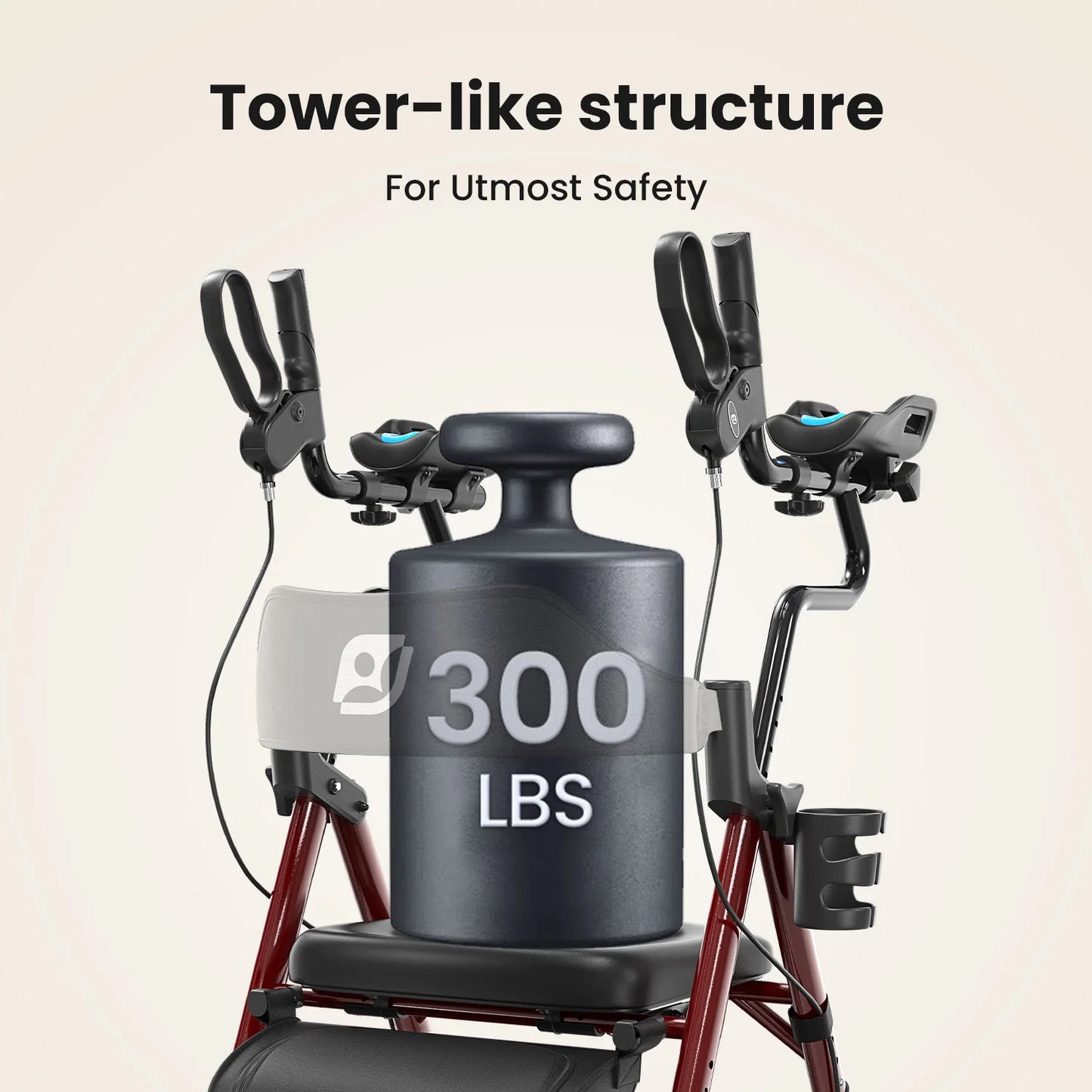 Maidesite Upright Walker Rollator With Padded Seat And Backrest