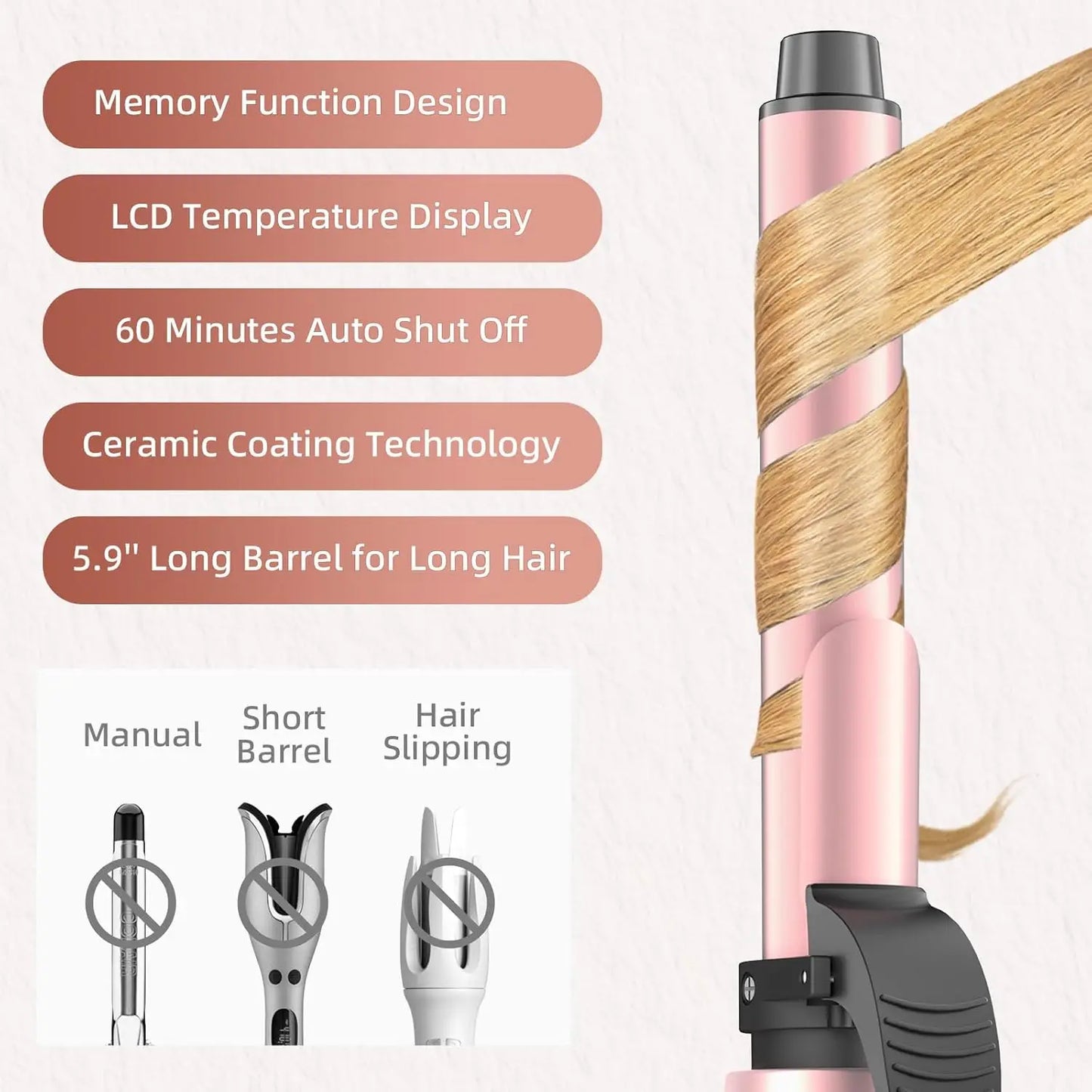 Rotating Curling Wand with 12 Temperature and Memory Mode