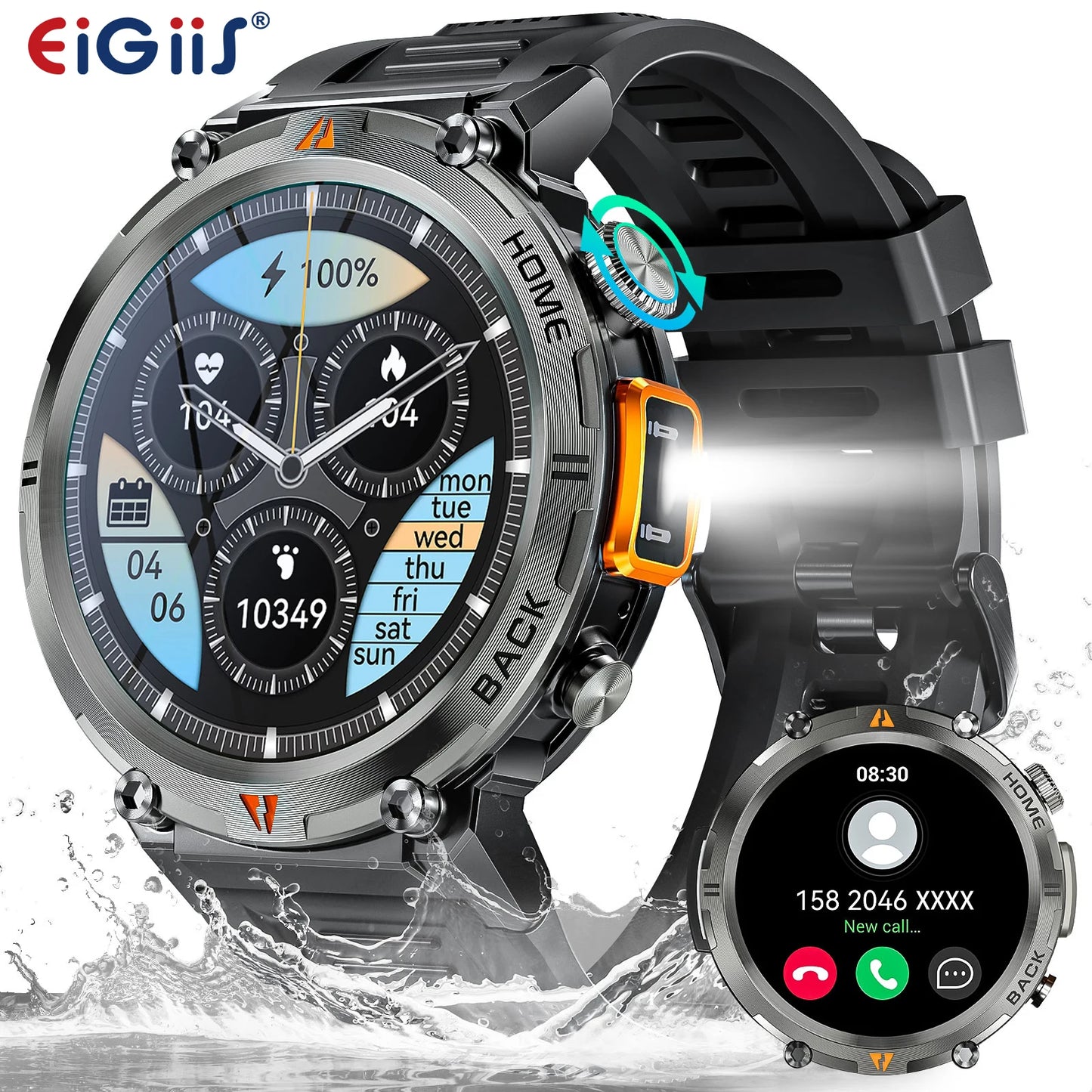 EIGIIS KE3 Smartwatch for Men Bluetooth Call Health Monitor