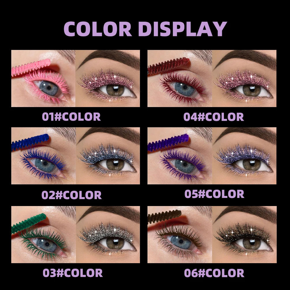 QIBEST Double Head Diamond Glitter Mascara Lasting Colored Mascara Eyelashes Pink Blue Green Red Brown Voluminous Mascara Rimel