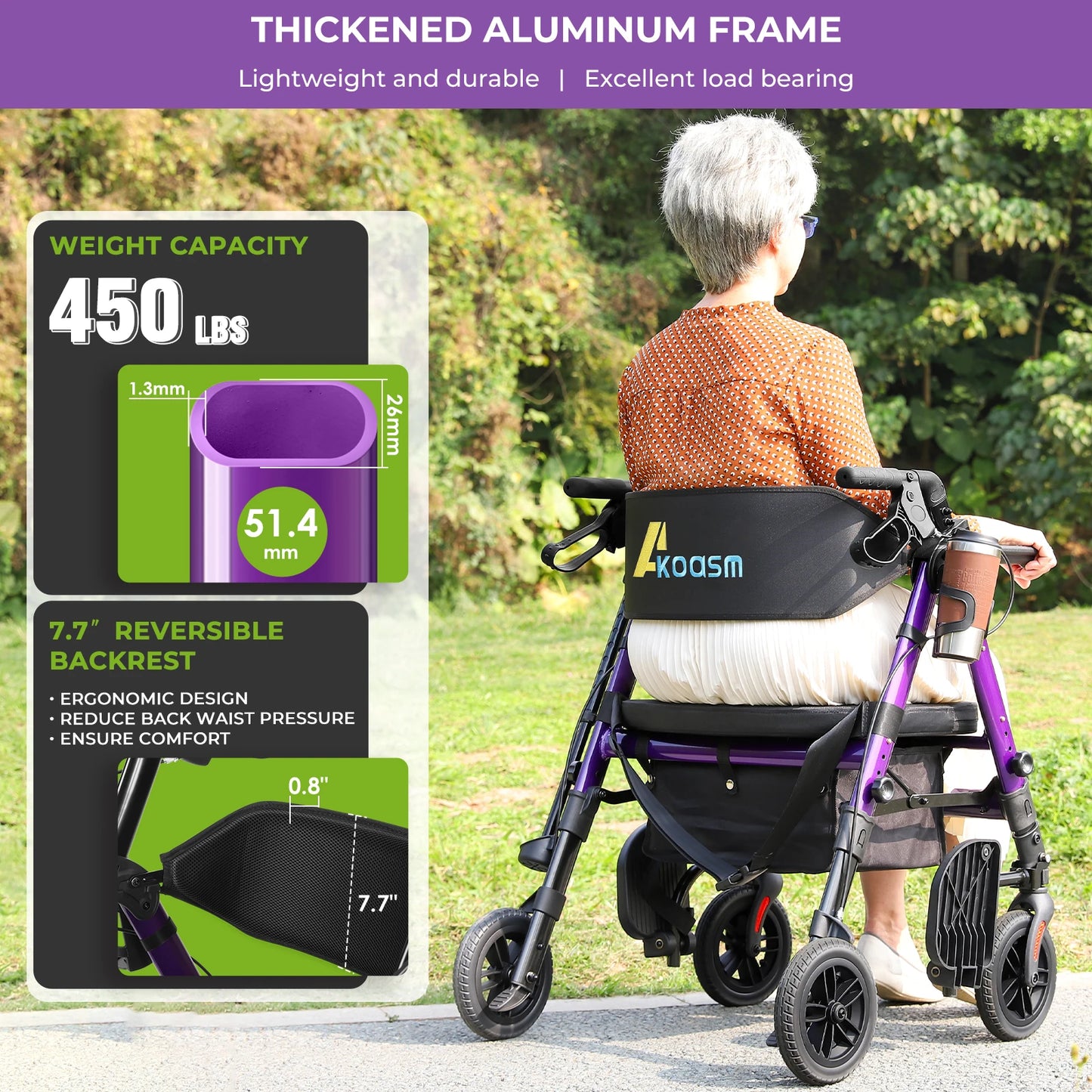 Nonem Heavy Duty Foldable Rollator Walker With Brake 450lbs