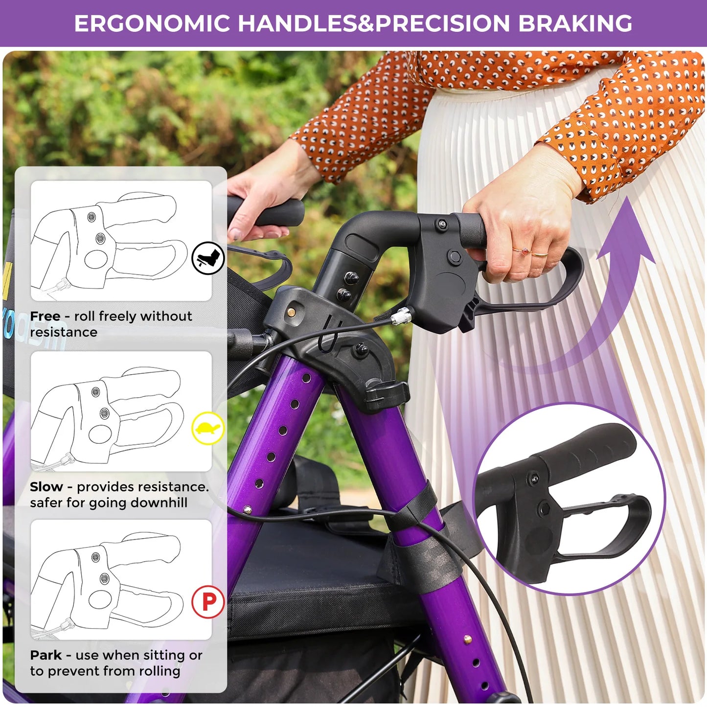 Nonem Heavy Duty Foldable Rollator Walker With Brake 450lbs