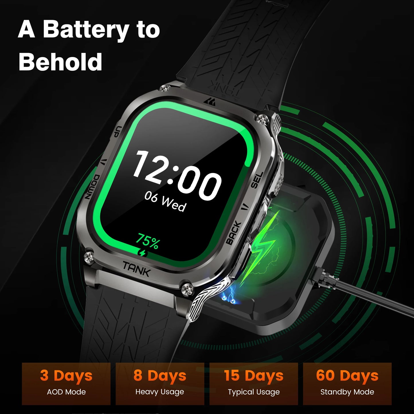 KOSPET Tank M3 Rugged Smartwatch For Men 60 Day Battery