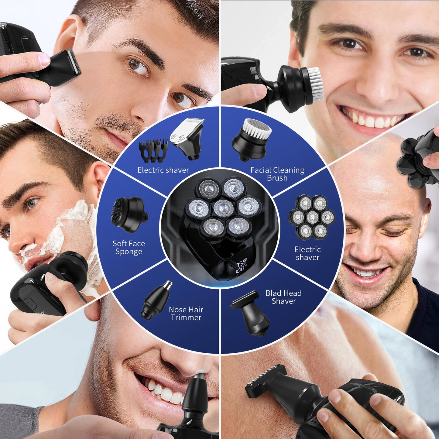 Sejoy 6-In-1 Waterproof Electric Razor With Nose Trimmer