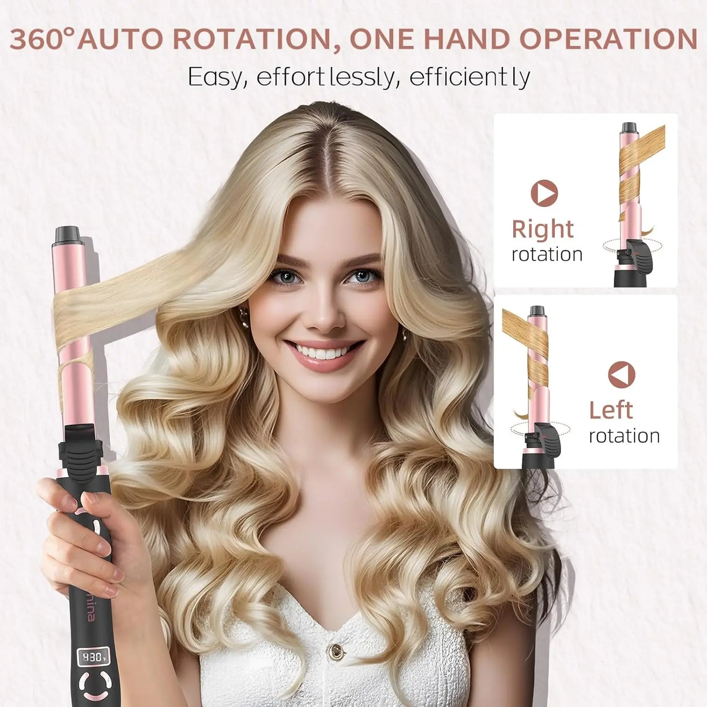 Rotating Curling Wand with 12 Temperature and Memory Mode