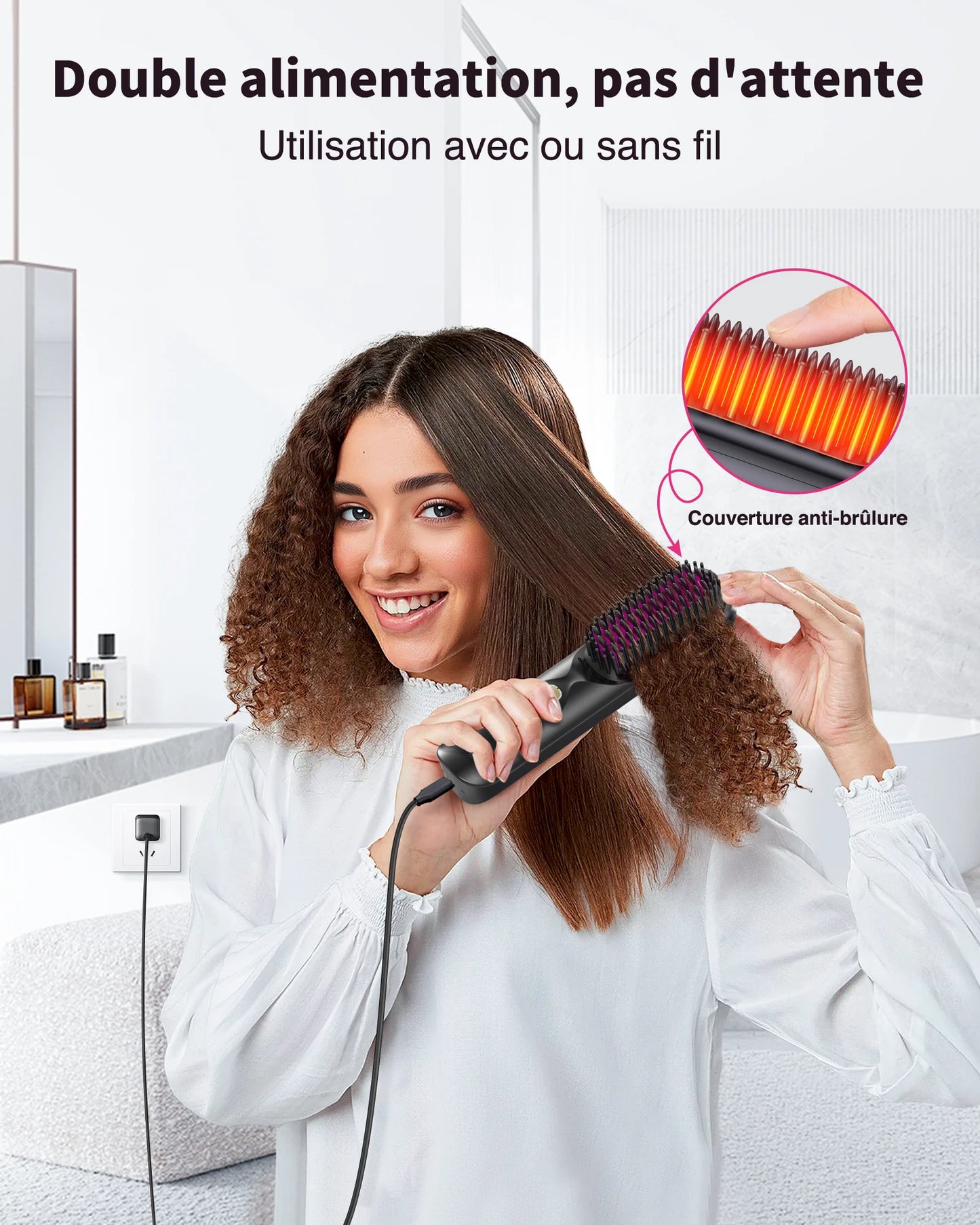 BOPCAL Cordless 2 In 1 Hair Comb Curler 10000mAh Battery
