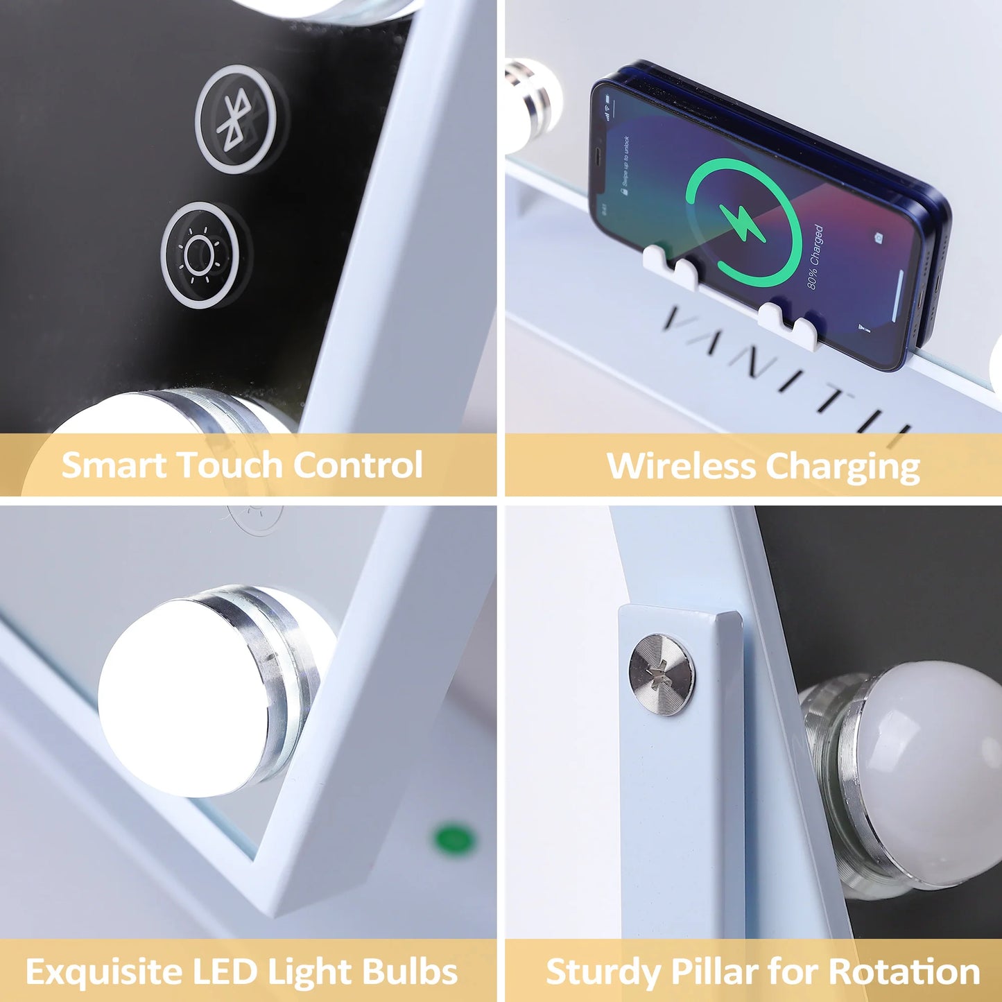 FENCHILIN Vanity Mirror With Lights Wireless Charger Bluetooth Speaker