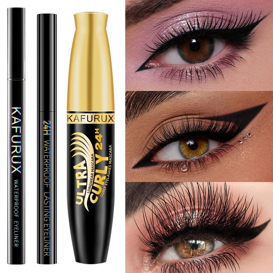 3PCS Black Eyeliner Pencile+Mascara+Liquid Eyeliner Pen Set Waterproof Smudge-Proof for Bold Eye Makeup Gifts Natural Eyeliner