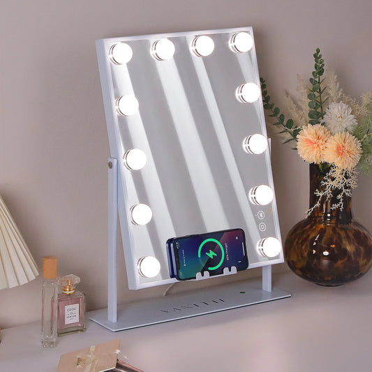 FENCHILIN Vanity Mirror With Lights Wireless Charger Bluetooth Speaker