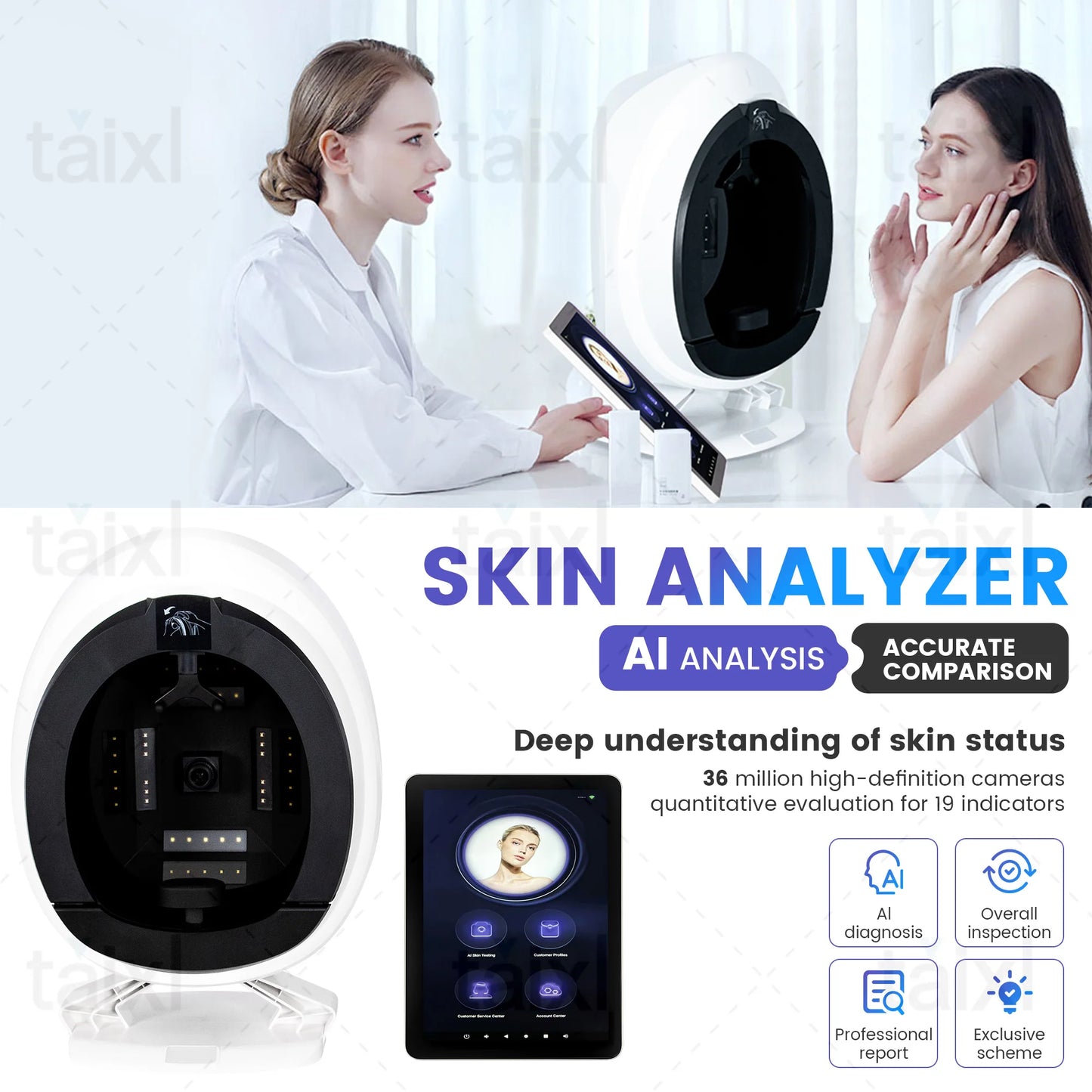 MYOSLIM 3D Facial Skin Analyzer Machine With 8 Light Spectrum Analysis