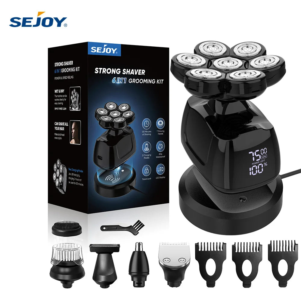 Sejoy 6-In-1 Waterproof Electric Razor With Nose Trimmer