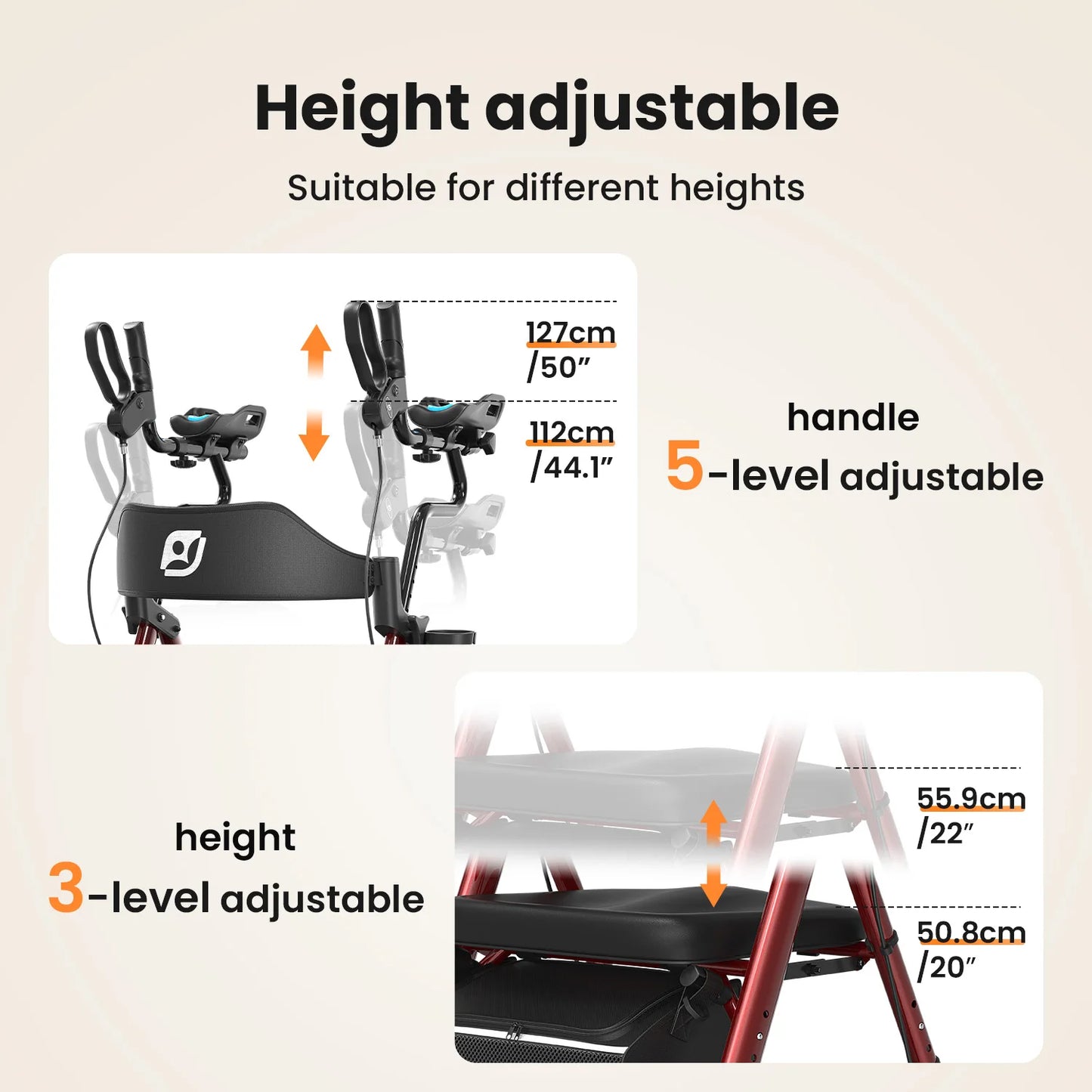 Maidesite Upright Walker Rollator With Padded Seat And Backrest