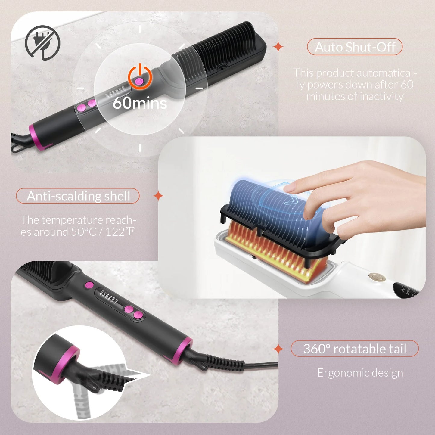 Oudim Hair Straightener Brush With Six Temperature Settings