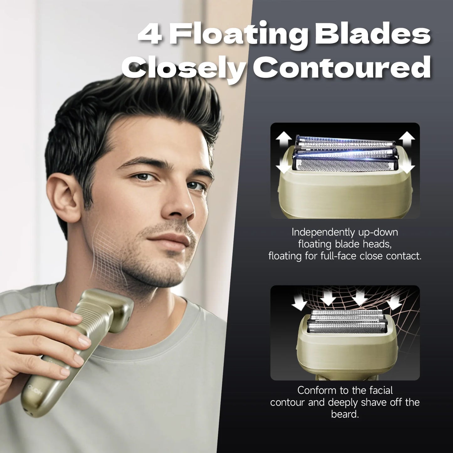 Oudim Bald Head Shaver With Four Floating Blades Wet Dry