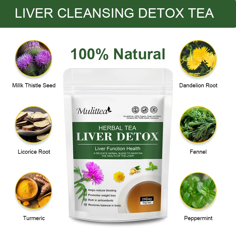 Mulittea Liver Detox Tea With Dandelion Root Milk Thistle Turmeric