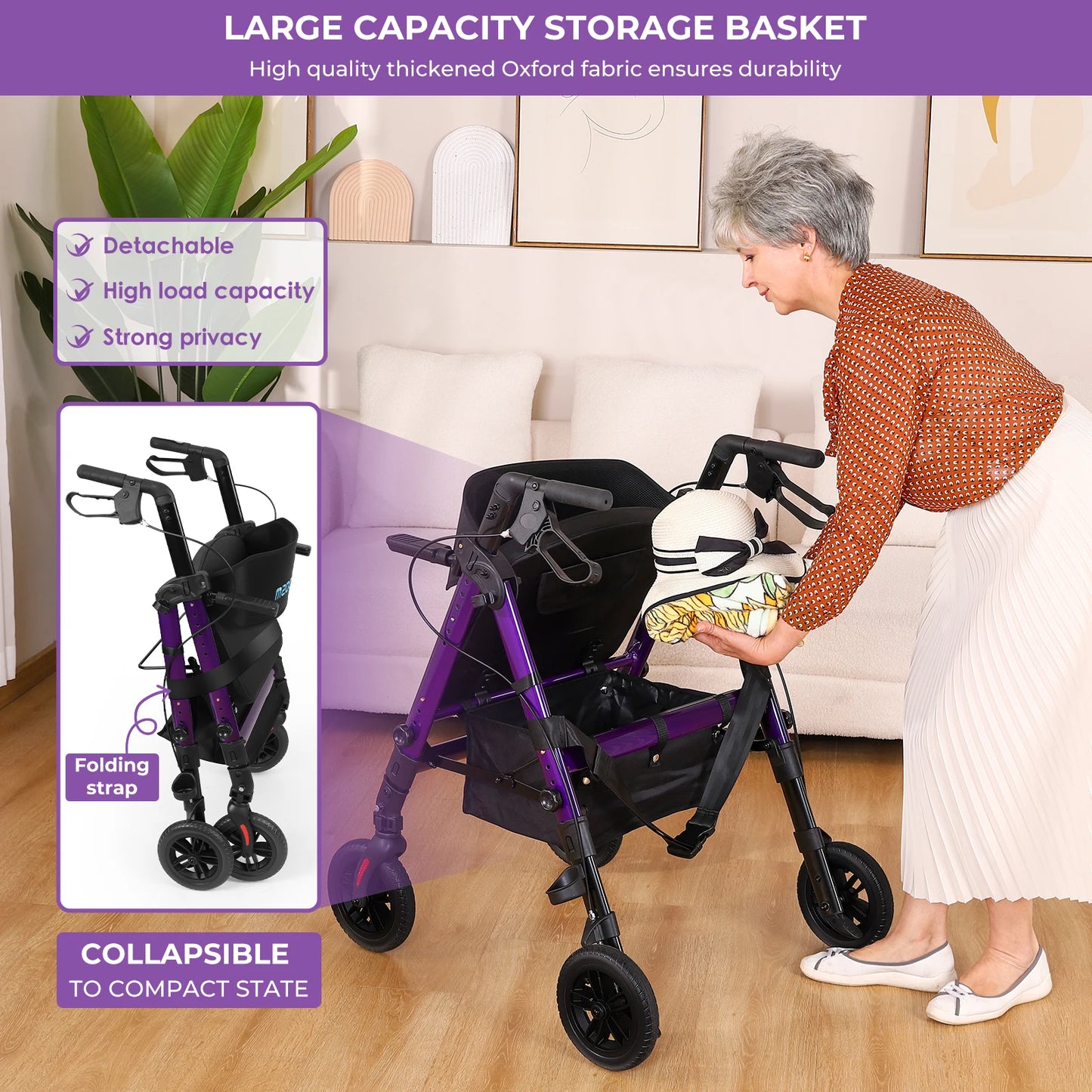 Nonem Heavy Duty Foldable Rollator Walker With Brake 450lbs