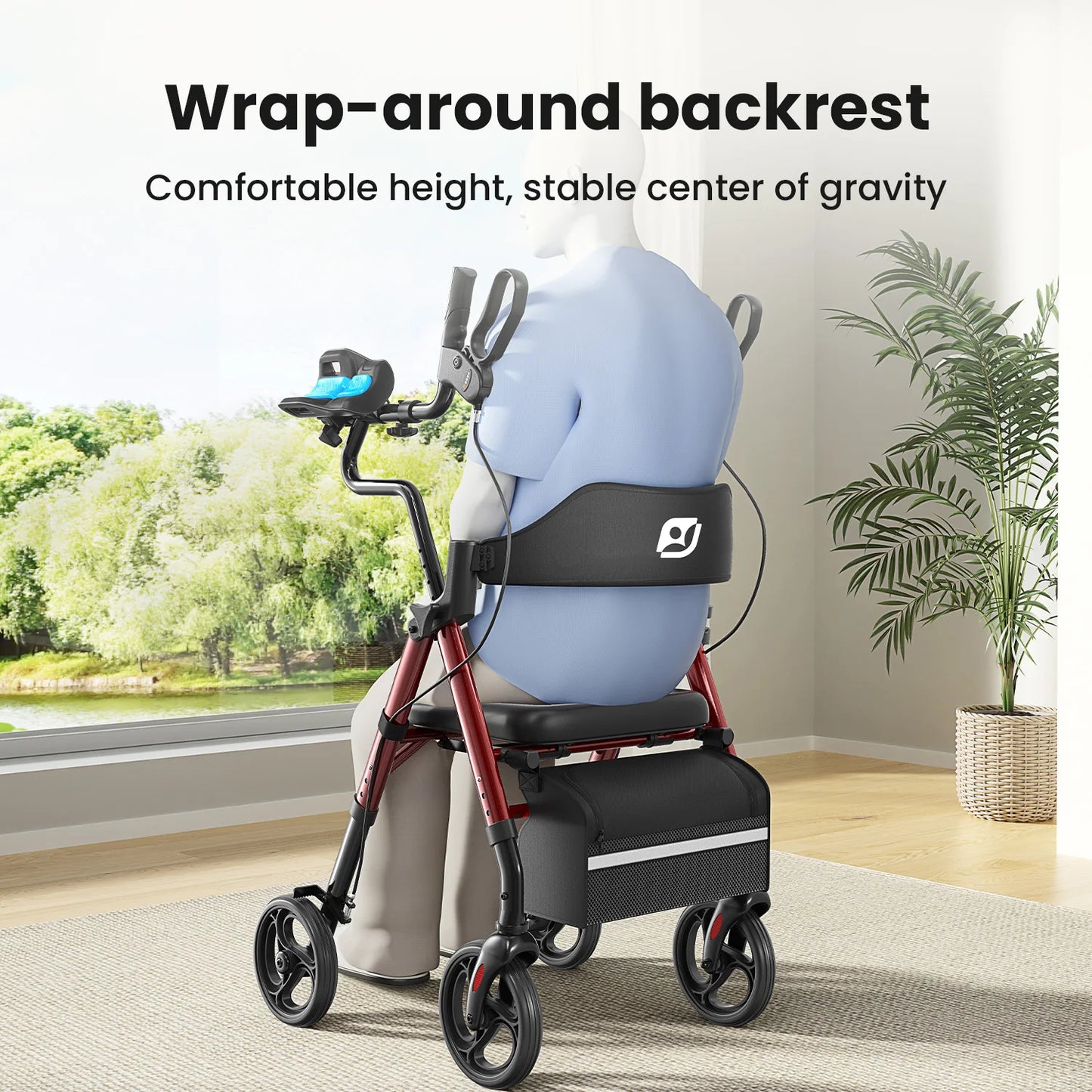 Maidesite Upright Walker Rollator With Padded Seat And Backrest