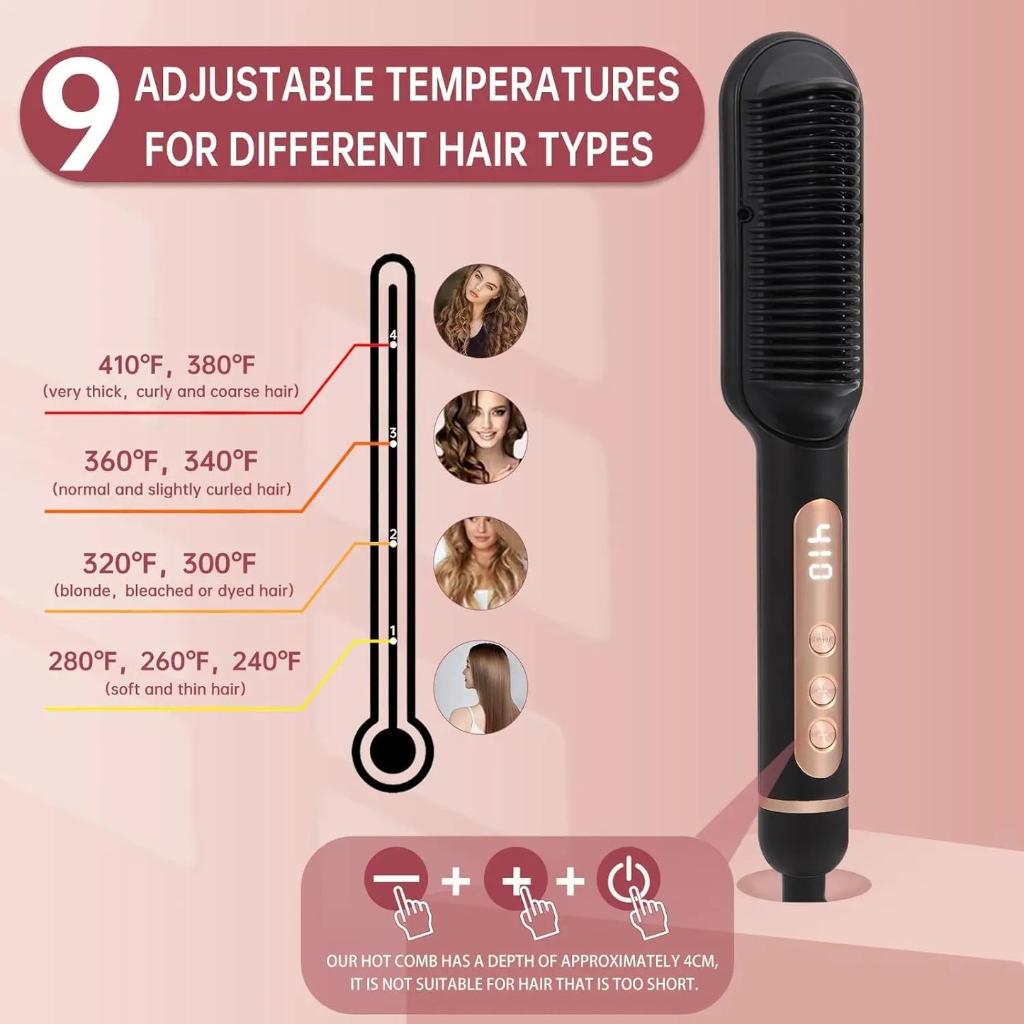 Negative Ionic Hair Straightener Brush AP02 Heating Auto Shut Off