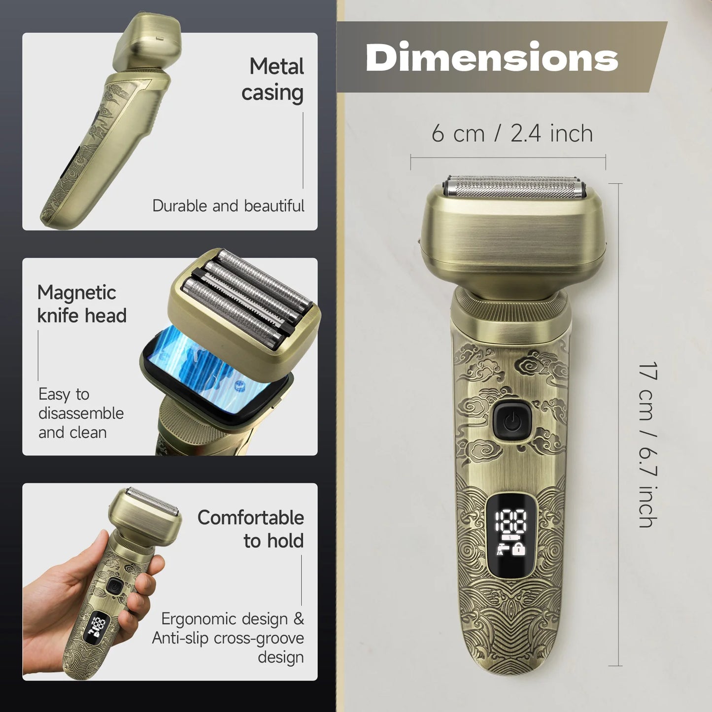 Oudim Bald Head Shaver With Four Floating Blades Wet Dry