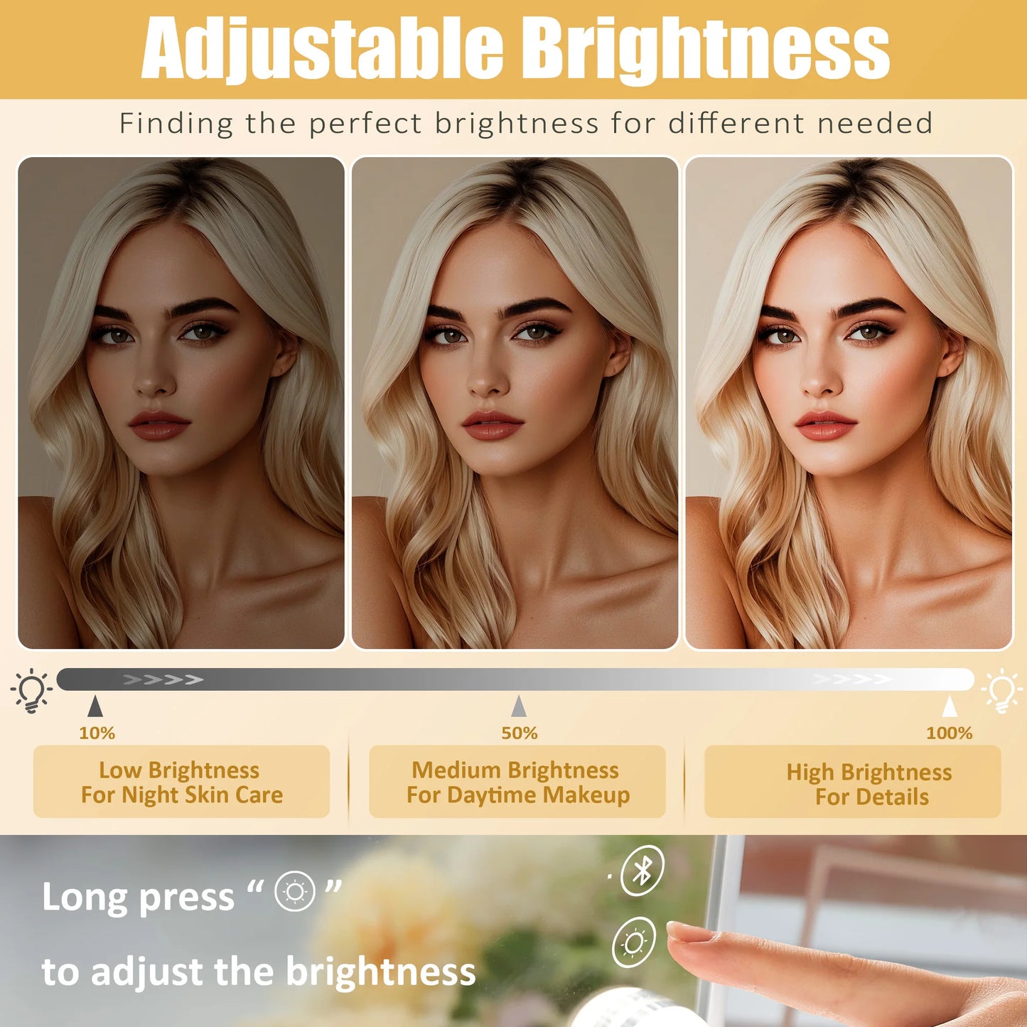 FENCHILIN Vanity Mirror With Lights Wireless Charger Bluetooth Speaker