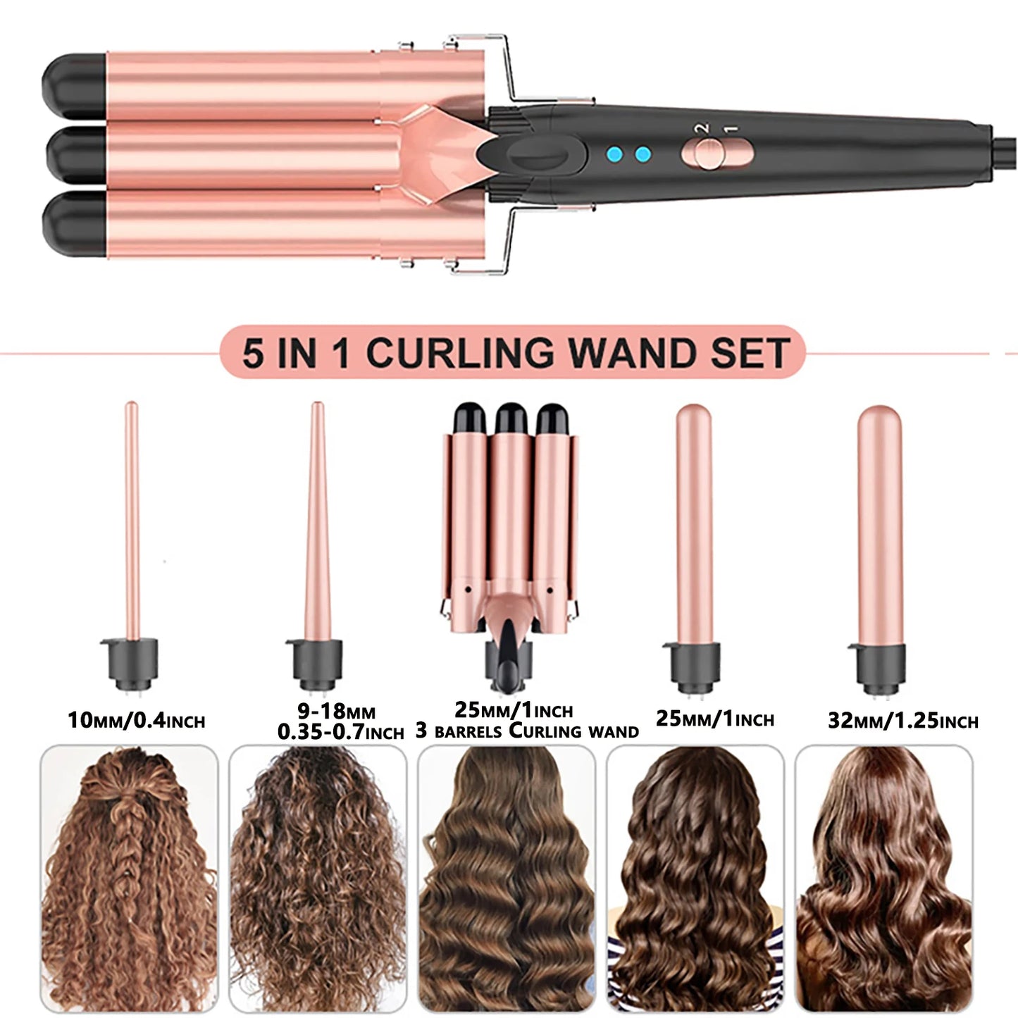 HAOYUNMA 5 In 1 Hair Waver And 3 Barrel CurlingIron